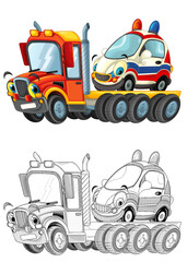 funny cartoon tow truck driver with other car