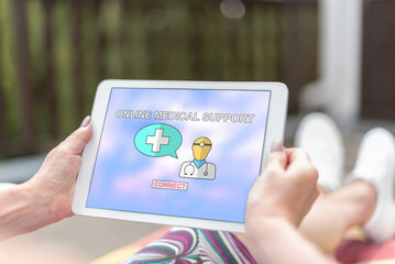 Online medical support concept on a tablet