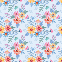 Colorful hand draw flowers seamless pattern. Can be used for fabric textile wallpaper.