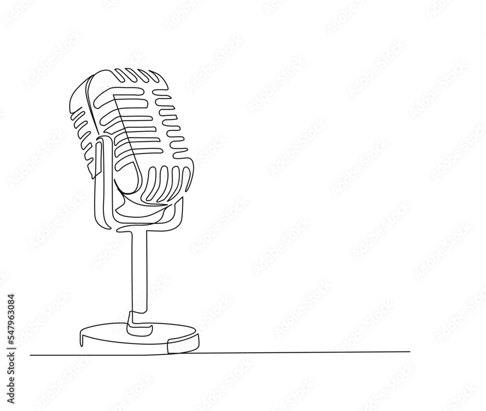 Poster continuous line drawing of vintage microphone. microphone simple line art with active stroke. vocali