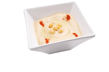 Arabic dip hummus in a white bowl