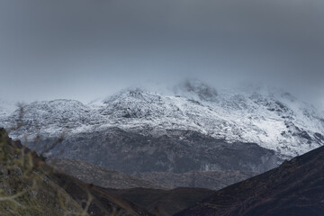 First snowfall in autumn this year in Spain. Snow in the mountains of the Picos de Europa in Asturias.