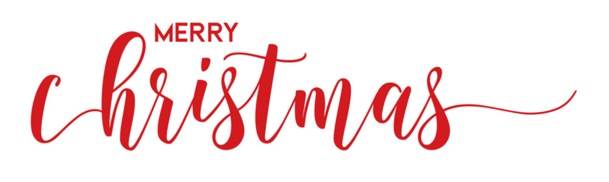 MERRY CHRISTMAS brush red calligraphy banner merry christmas concept on white background