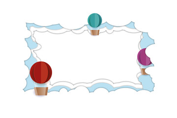 Cloud and air baloon papercut overlay with transparent background, for photo and illustrations