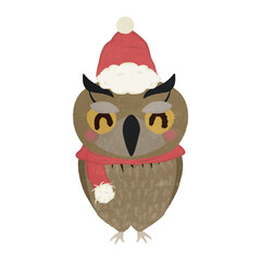 Illustration of cute santa owl