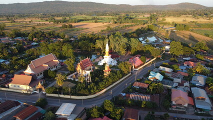 Aerial view of  temple and temple in Nong bua lumphu Historical Park