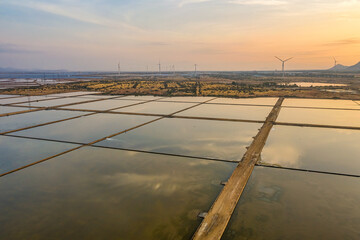 Salt field and wind farm in Ca Na, Ninh Thuan, Vietnam