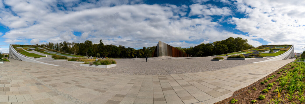 panorama view of the 1956 Hungarian Revolution Monument in downtown Budapest