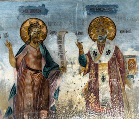 14th-century Christian Orthodox fresco mural on the wall of the Bachkovo Monastery