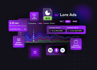 Metaverse target marketing platform. Advertising cabinet setup concept. Vector illustration