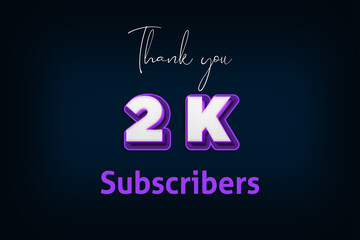 2 K subscribers celebration greeting banner with Purple 3D Design