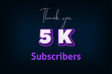 5 K  subscribers celebration greeting banner with Purple 3D Design