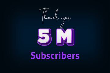5 Million  subscribers celebration greeting banner with Purple 3D Design