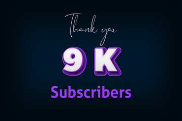 9 K  subscribers celebration greeting banner with Purple 3D Design