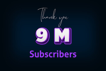 9 Million  subscribers celebration greeting banner with Purple 3D Design