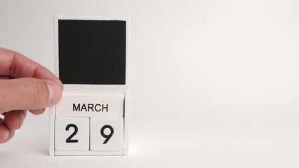 Calendar with date March 29 and space for designers. Illustration for an event of a certain date.