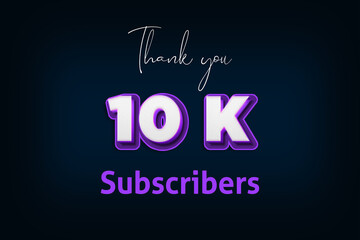 10 K subscribers celebration greeting banner with Purple 3D Design