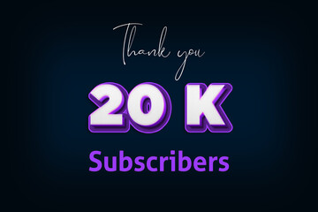 20 K subscribers celebration greeting banner with Purple 3D Design
