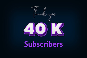 40 K  subscribers celebration greeting banner with Purple 3D Design
