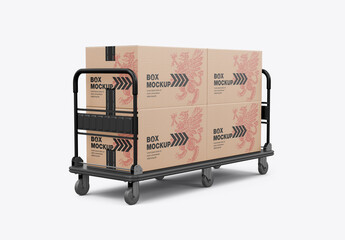 Warehouse Trolley With Boxes Mockup