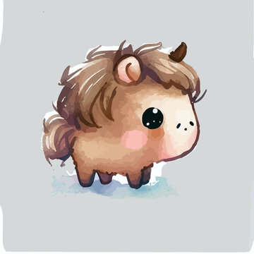 Vector illustration of a cute cartoon brown unicorn