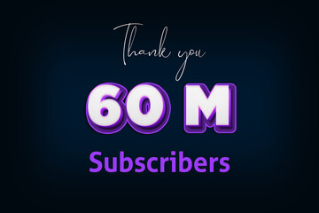 60 Million  subscribers celebration greeting banner with Purple 3D Design