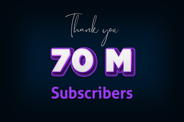 70 Million  subscribers celebration greeting banner with Purple 3D Design