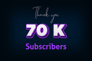 70 K  subscribers celebration greeting banner with Purple 3D Design
