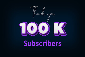 100 K subscribers celebration greeting banner with Purple 3D Design