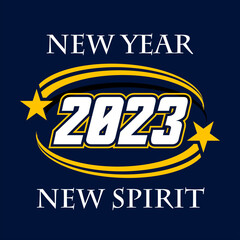 Naklejka na ściany i meble illustration vector of new year 2023 with tag new spirit