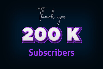 200 K subscribers celebration greeting banner with Purple 3D Design