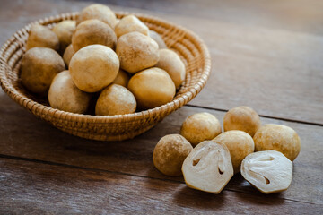 Straw mushroom on wooden table