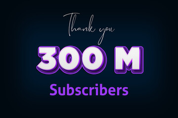 300 Million  subscribers celebration greeting banner with Purple 3D Design