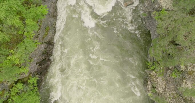 Gudbrandsdalslagen River Flowing Rapidly From Gudbrandsdal Valley In Innlandet County, Norway. Aerial Topdown