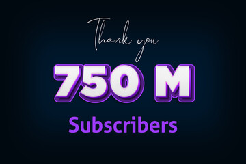 750 Million  subscribers celebration greeting banner with Purple 3D Design