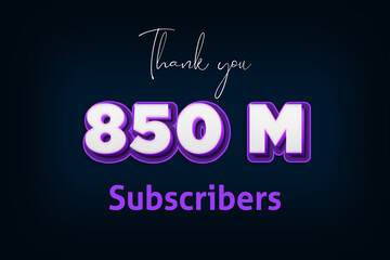 850 Million  subscribers celebration greeting banner with Purple 3D Design