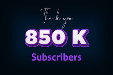 850 K  subscribers celebration greeting banner with Purple 3D Design