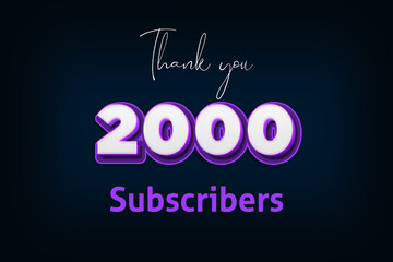 2000 subscribers celebration greeting banner with Purple 3D Design