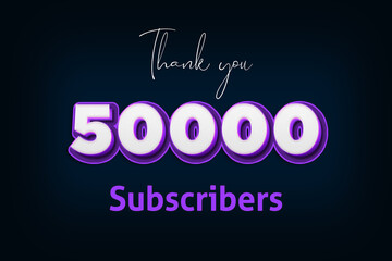 50000 subscribers celebration greeting banner with Purple 3D Design