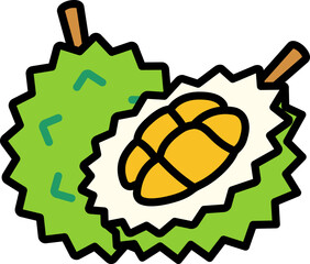 Durian with half cut Style style line colorful