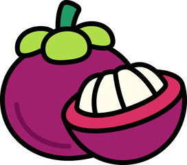 Mangosteen with half cut Style style line colorful