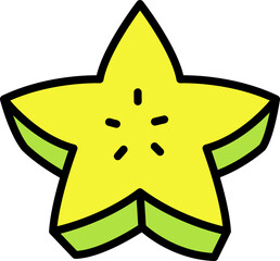 Star fruit Carambola cut Style style line colorful