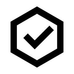 Hexagonal check mark silhouette icon. Certification and approval. Vector.