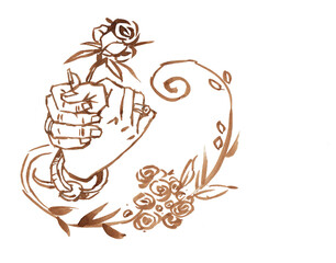 illustration of hand for love coffee painting for card decoration illustration