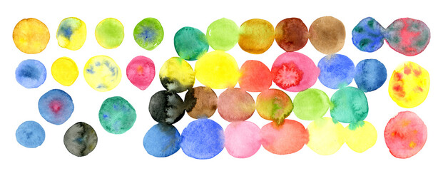 Colorful watercolour dots. Hand drawn illustration isolated on background.