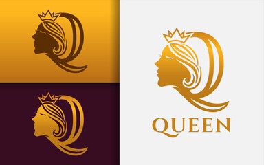 Creative Initial Letter Q with Beauty Queen Combination Concept. Elegant Vector Logo Illustration.