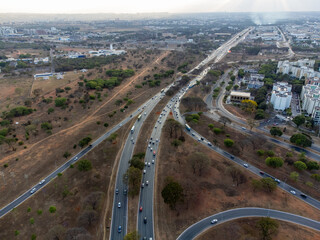 Fototapeta na wymiar large highway seen from above with roundabouts in Brasilia