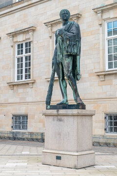 Copenhagen, Denmark - July 26, 2022: A bronze cast of Bertel Thorvaldsen's Herkules. Bronze statue of Hercules in Copenhagen.