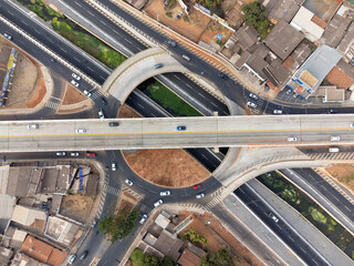 top view of large roundabout with viaducts