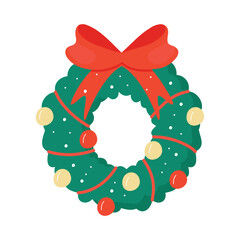 Christmas wreath with ribbons, balloons and a bow.